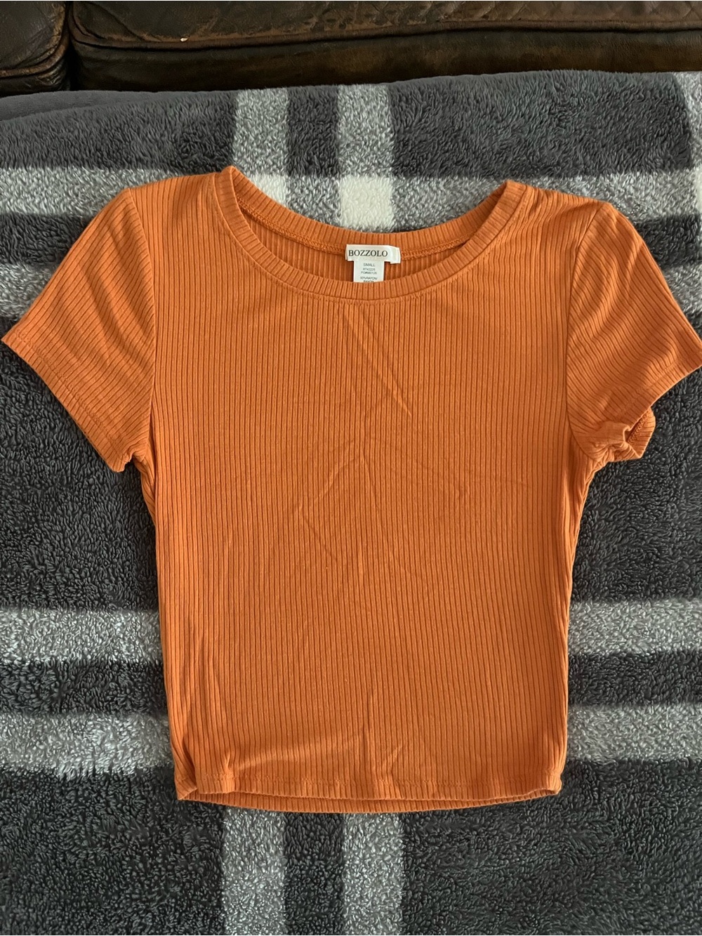 Bozzolo Orange Ribbed Short Sleeve Crop Tee